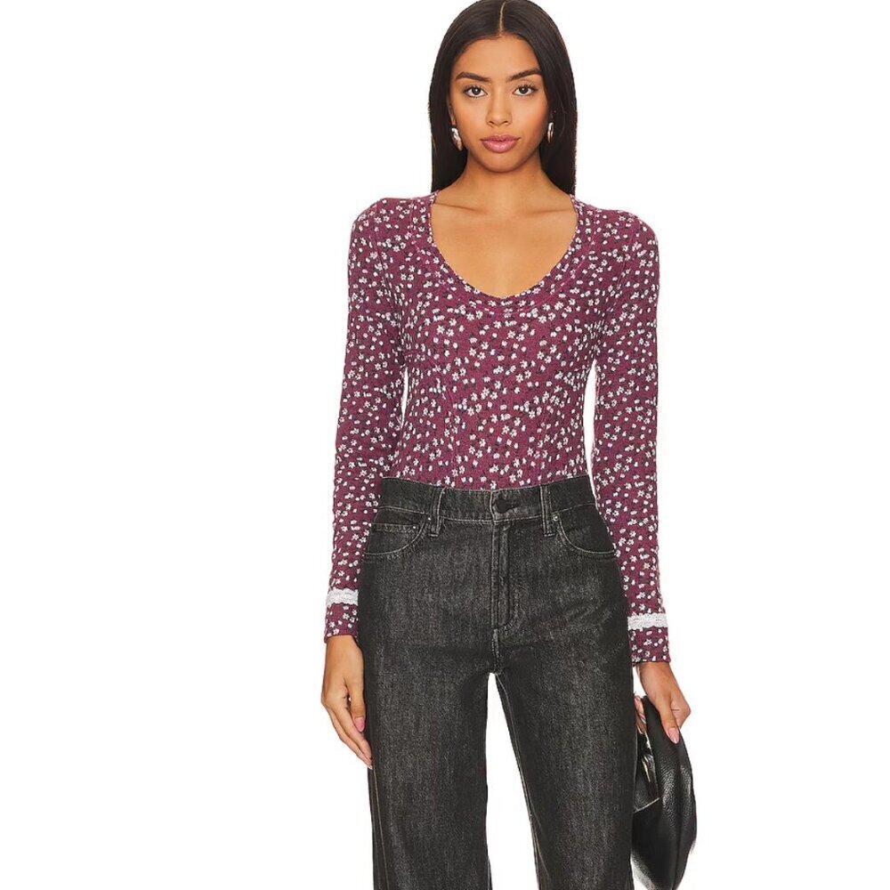 NWOT Free People Sugar Dreams Bodysuit In Wine Combo